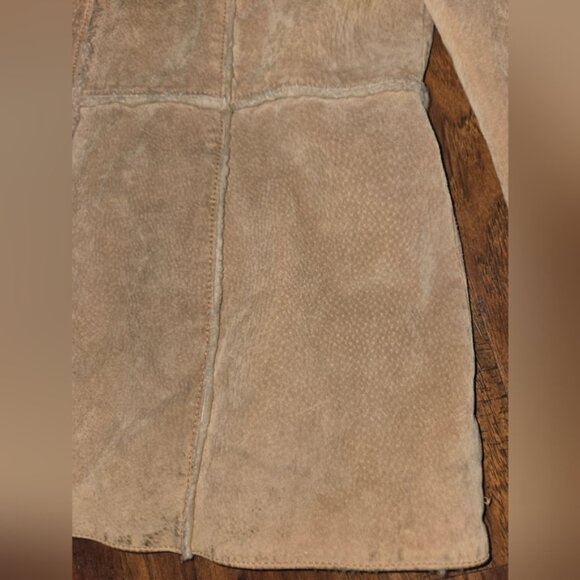 Giacca Vintage Leather Tan Faux Shearling Button Coat - Picture 7 of 13